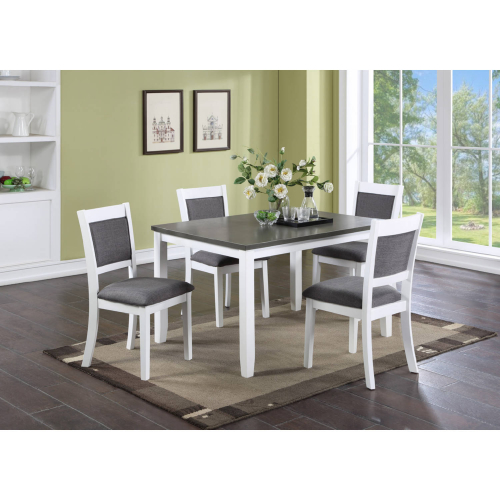 Crete 5 Piece Dining Set in White Wood & Gray Linen