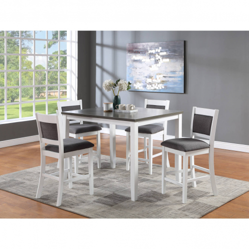 Crete 5 Piece Counter Dining Set in White Wood & Gray Linen