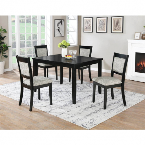 Jazzy Bells 5 Piece Dining Set in Gloss Black Wood & Neutral Linen