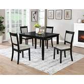 Jazzy Bells 5 Piece Dining Set in Gloss Black Wood & Neutral Linen