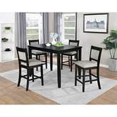 Jazzy Bells 5 Piece Counter Dining Set in Gloss Black Wood & Neutral Linen