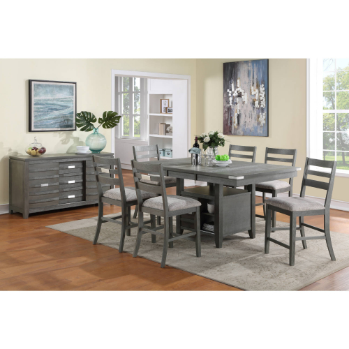 Palermo 7 Piece Counter Storage Dining Set in Wire Brushed Gray & Linen