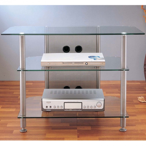 AGR Series 37" 3 Shelf TV Stand & Audio Rack in Silver w/ Tempered Glass