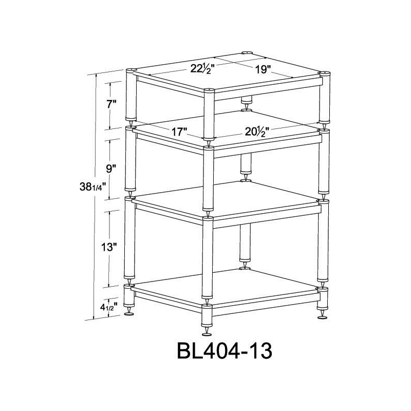 VTI Series BL 404 - 4 Shelf Audio Rack TV Stand up to 27 TVs in Black,  Cherry or Oak color.