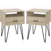 Croft Hairpin Leg 1 Drawer Side Table in Birch Finish & Metal (Set of 2)