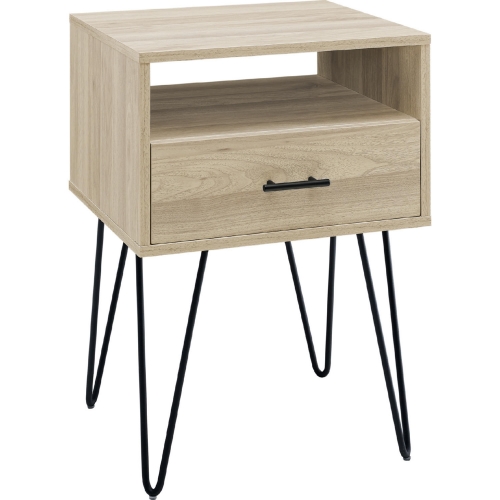 18" 1 Drawer Nightstand in Birch Finish & Black Hairpin Leg