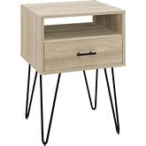 18" 1 Drawer Nightstand in Birch Finish & Black Hairpin Leg