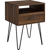 18" Modern Single Drawer Hairpin Leg Side Table in Dark Walnut