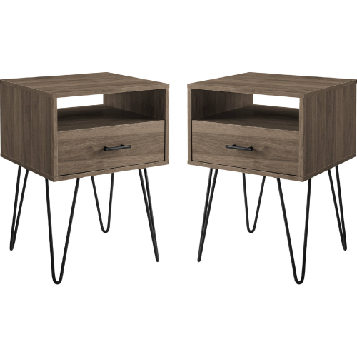 Croft Hairpin Leg 1 Drawer Side Table in Slate Grey Finish & Metal (Set of 2)