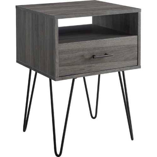 18" Modern Single Drawer Hairpin Leg Side Table in Slate Grey