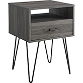 18" Modern Single Drawer Hairpin Leg Side Table in Slate Grey