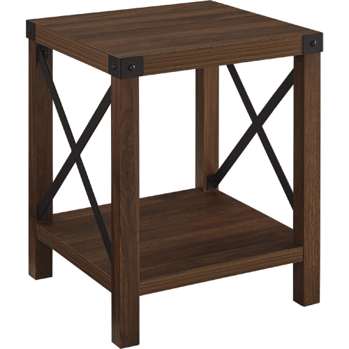 Rustic Wood Side Table in Dark Walnut Finish