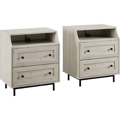 22" Curved Open Top 2 Drawer Nightstand with USB in Birch