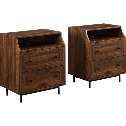 22" 2 Drawer Nightstand w/ USB in Dark Walnut (Set of 2)