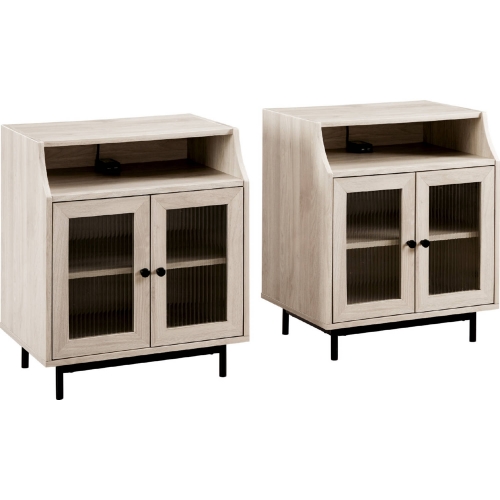 22" Fluted Glass 2 Door Nightstand w/ USB in Birch Finish (Set of 2)