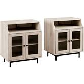 22" Fluted Glass 2 Door Nightstand w/ USB in Birch Finish (Set of 2)