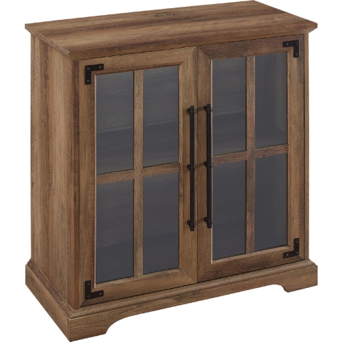 Modern Farmhouse Windowpane 2 Door Accent Cabinet in Reclaimed Barnwood