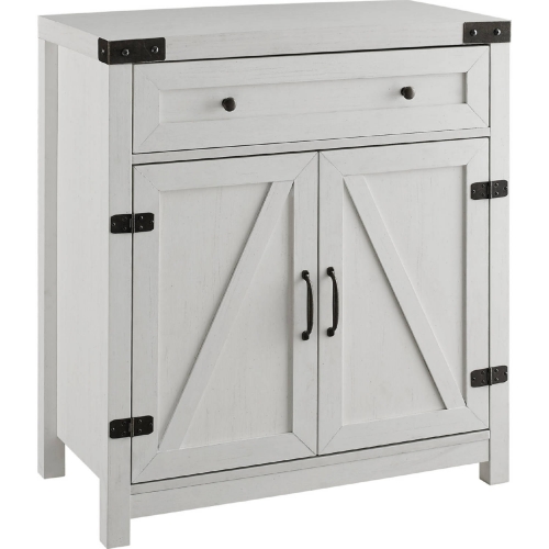 30" Farmhouse Barn Door Accent Cabinet in Brushed White Finish