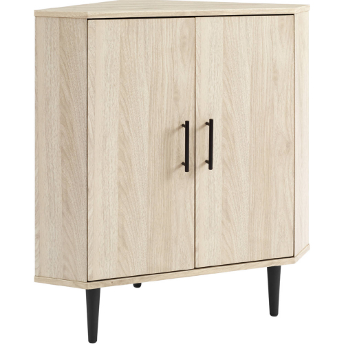 30" 2 Door Corner Accent Cabinet in Birch Finish & Black Metal