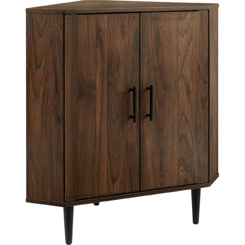 30" 2 Door Corner Accent Cabinet in Dark Walnut Finish & Black Metal