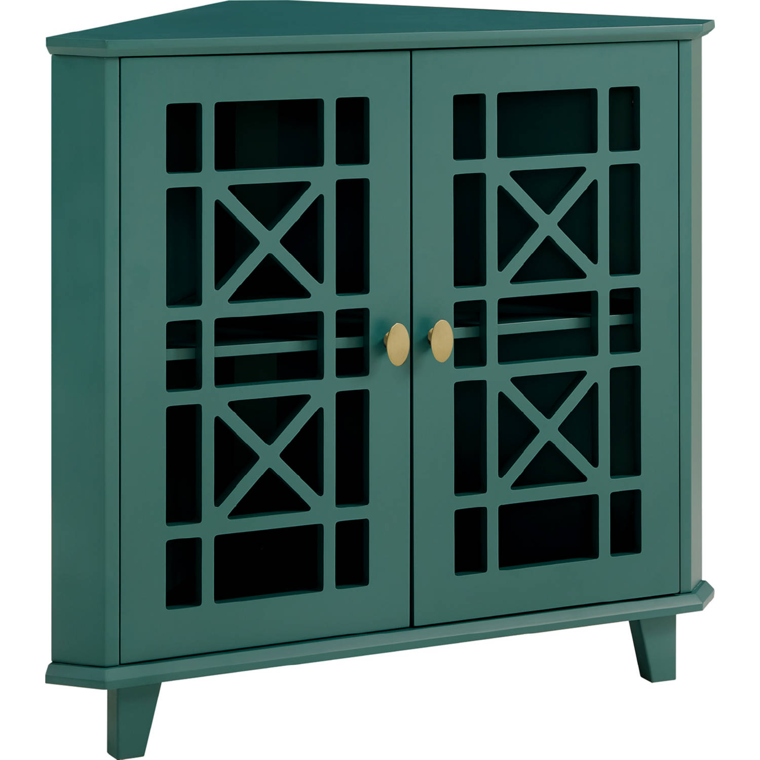 Walker Edison Gwen Fretwork Corner Accent Cabinet Dark Teal