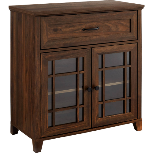 Hazel 32" Glass Door 1 Drawer Accent Cabinet in Dark Walnut Finish