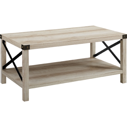 Rustic Wood Coffee Table in White Oak/Bronze