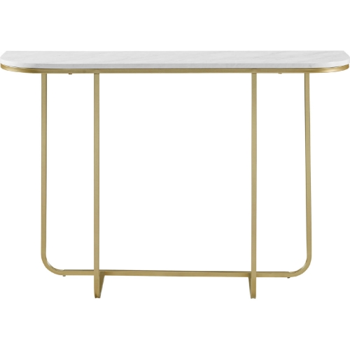 44" Curved Console Table in White Faux Marble & Gold