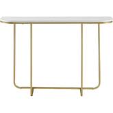 44" Curved Console Table in White Faux Marble & Gold