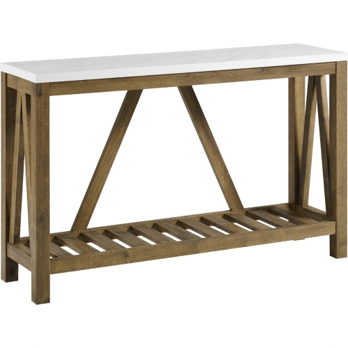 52" A Frame Rustic Entry Console Table in Finish w/ Marble Finish Top