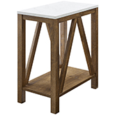 Narrow A Frame Side Table in White Faux Marble & Walnut Finish