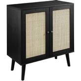 30" Wood & Rattan 2 Door Accent Cabinet in Black & Natural Finish