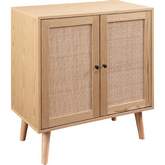 30" Wood & Rattan 2 Door Accent Cabinet in Natural Finish