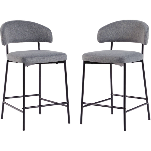 Alexis Curved Back Counter Stool in Charcoal Gray Chenille Fabric (Set of 2)