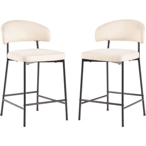 Alexis Curved Back Counter Stool in Ivory Chenille Fabric (Set of 2)