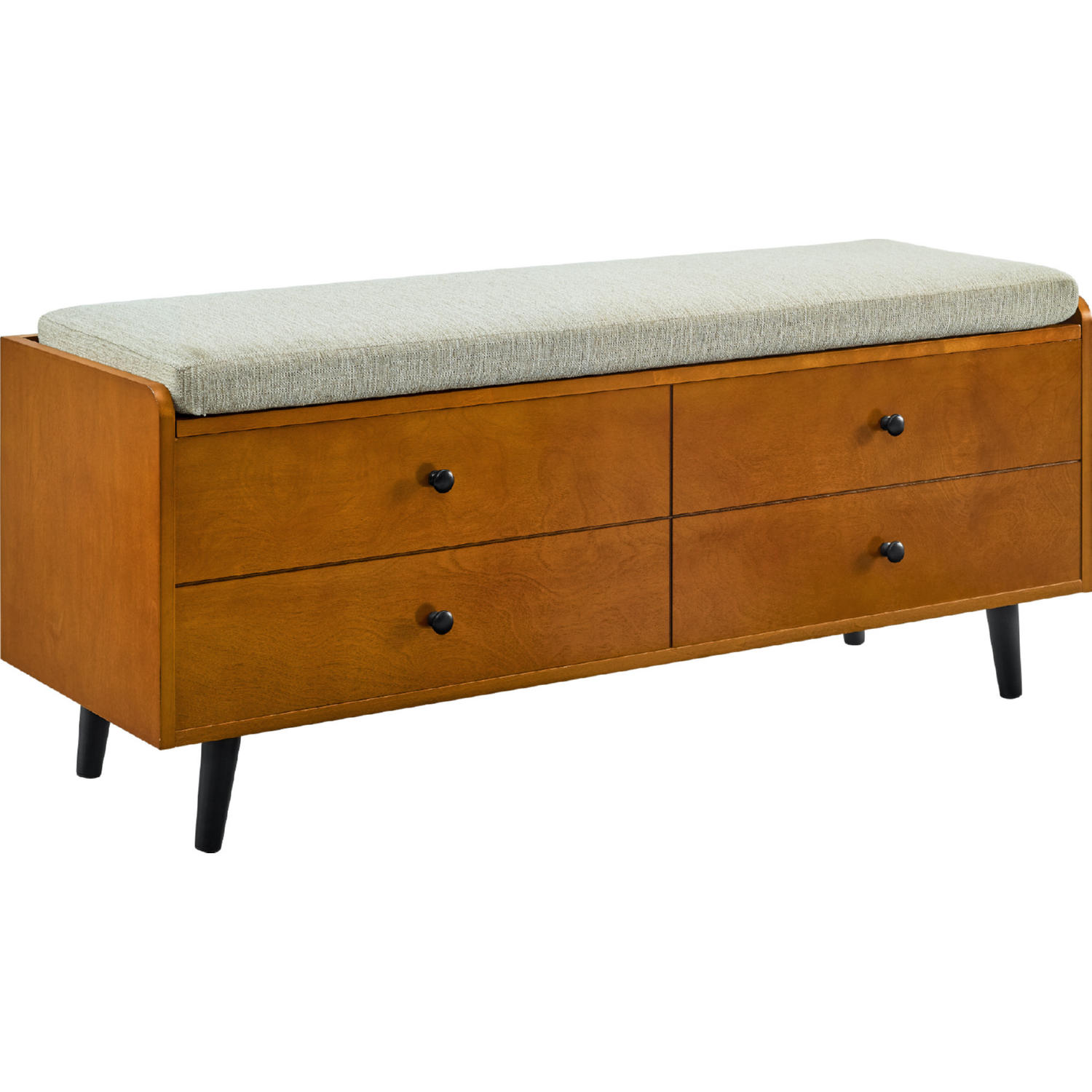 46 Mid Century Storage Bench with Cushion , Acorn/Tan