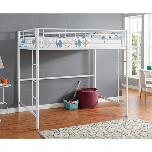 Premium Metal Full Loft Bed in White Powder Coated Steel