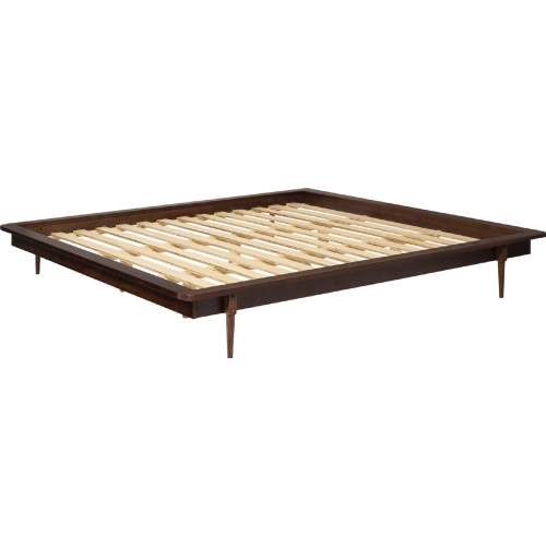 Mid Century Modern King Platform Bed in Walnut Finish Wood