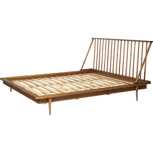 Mid Century Modern King Wood Spindle Platform Bed in Caramel Finish