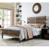 Rustic Home Queen Bed in Distressed Metal & Rustic Wood Plank