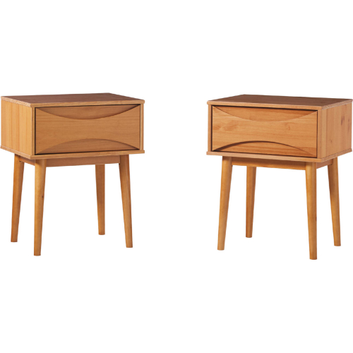 Atticus 1 Drawer Nightstand Set in Caramel Finish Wood (Set of 2)