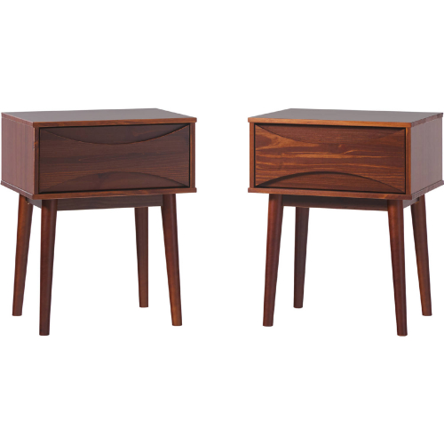 Atticus 1 Drawer Nightstand Set in Walnut Finish Wood (Set of 2)