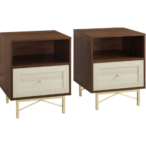 Gwen 1 Drawer Nightstand in Dark Walnut Finish & White Wood (Set of 2)