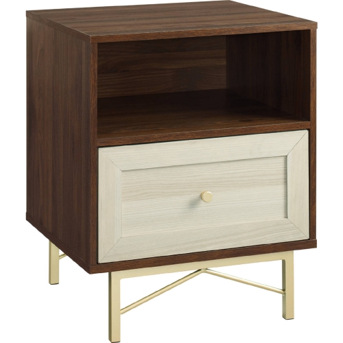 Gwen 20" 1 Drawer Nightstand in Dark Walnut, White Poplar & Gold