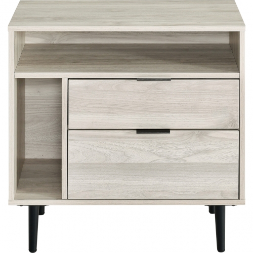 25" Modern Storage Side Table in Birch Finish & Black Metal