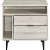 25" Modern Storage Side Table in Birch Finish & Black Metal