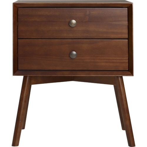 Mid Century 2 Drawer Solid Wood Nightstand in Walnut Finish