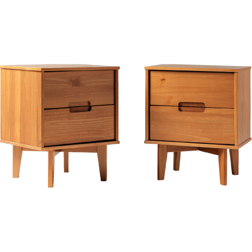 Sloane 2 Drawer Groove Handle Wood Nightstand in Caramel Finish (Set of 2)