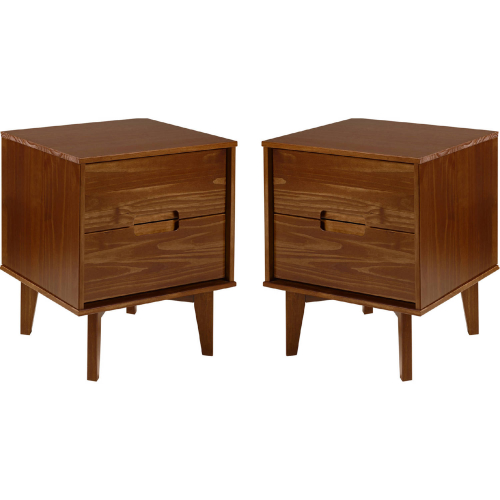 Sloane 2 Drawer Groove Handle Wood Nightstand Set in Walnut Finish (Set of 2)