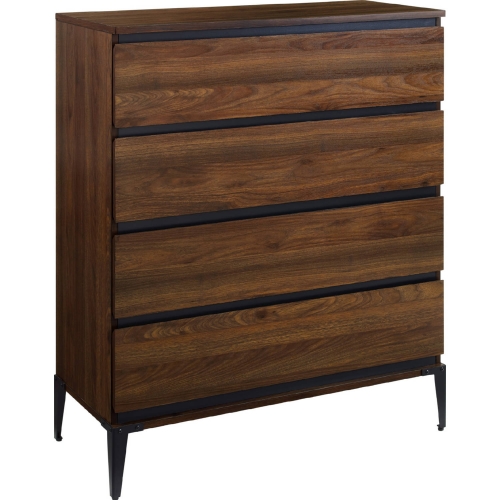 Elroy 36" 4 Drawer Chest in Dark Walnut Finish & Black Metal